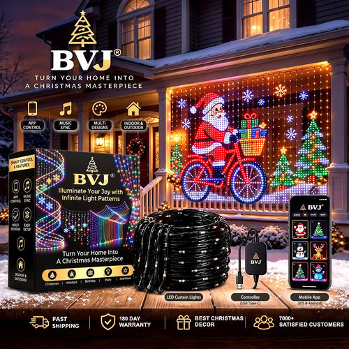 BVJ® Smart Animated Christmas Lights – App-Controlled Holiday Light Display